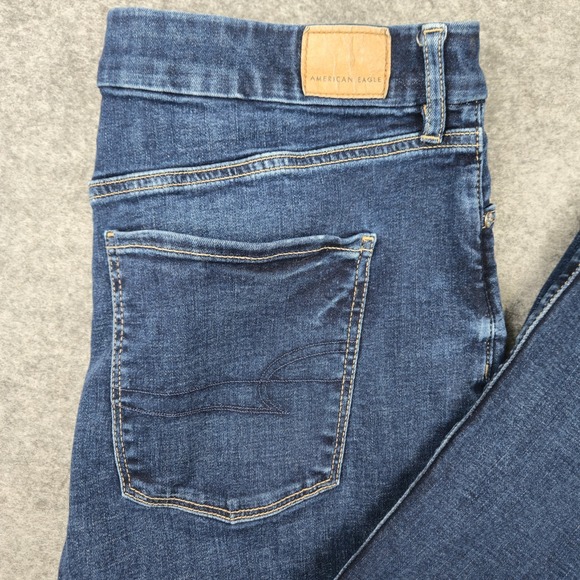 American Eagle Jeans Womens Sz 16 Curvy Super High Rise Flare Stretch Dark Wash - Picture 3 of 12